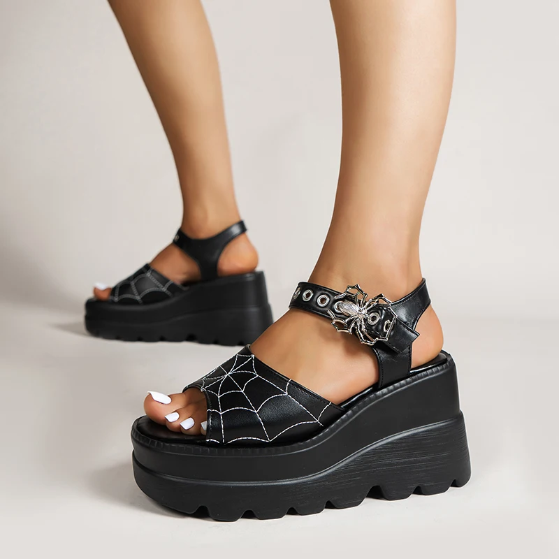 

New 2023 Women's Sandals Buckle Fashion Wedge Summer Open Toe Punk Gothic Cool Shoes Metal Trim Casual Platform Gladiator Sandal
