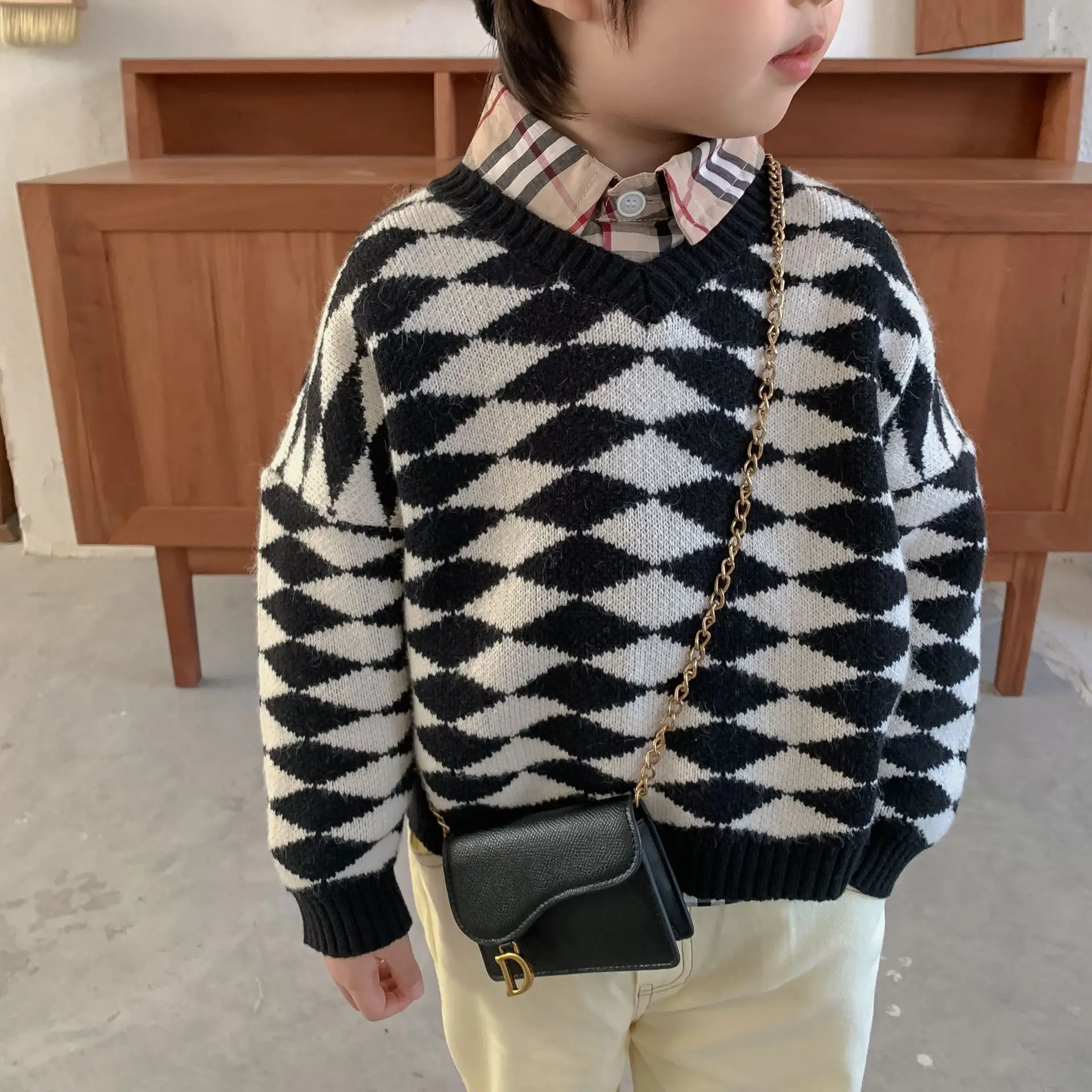 

Children's sweater pullover boys and girls striped spring autumn loose baby