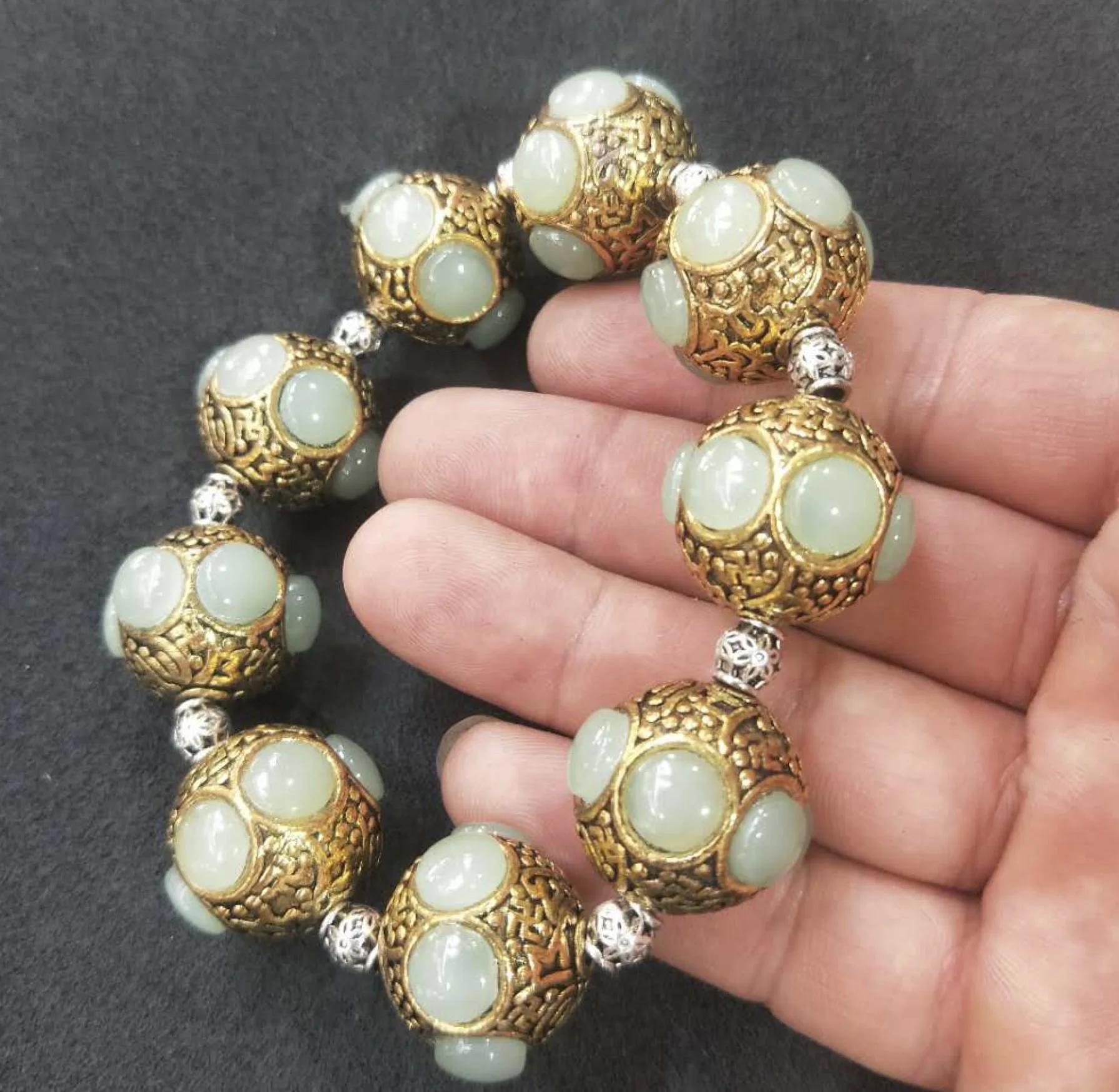 

Antique Silver Inlaid Jade Bracelet DIY Beaded Bracelet