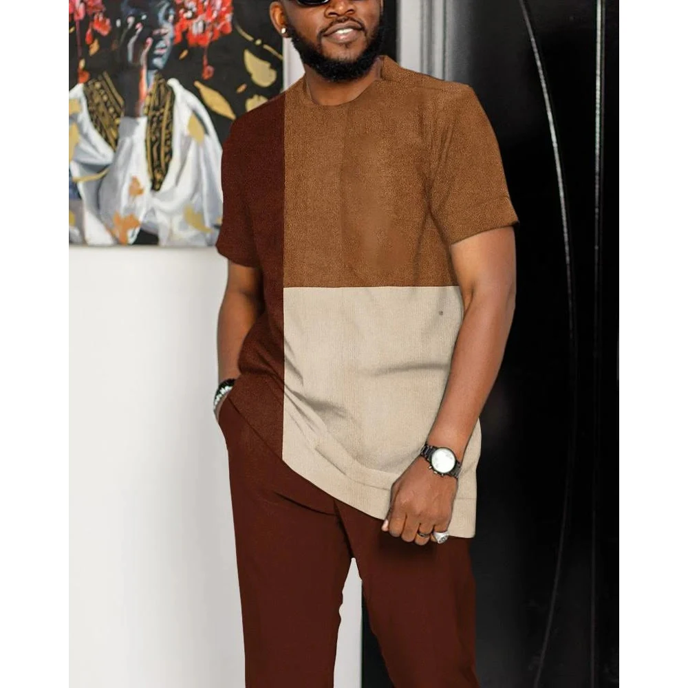 2022 New Summer Men’s 3D African Stripe Style Print Tracksuit 2Piece Set Men O-Neck Clothing Joogers Outfit Trousers Suit