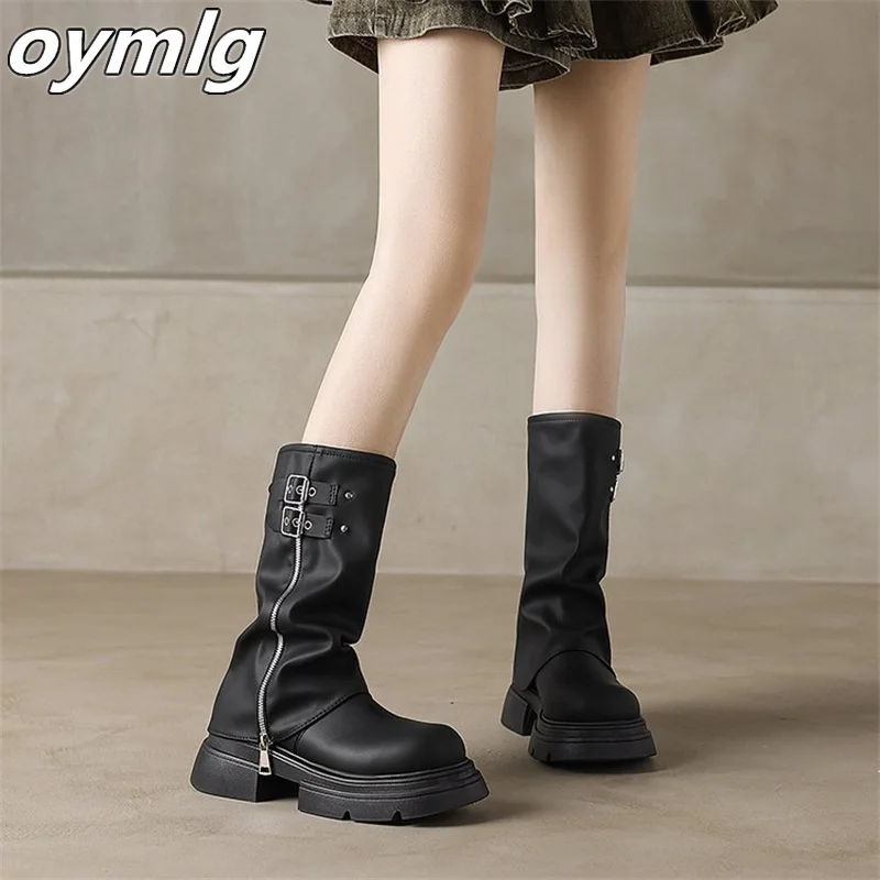 Кожаные короткие ботинки Новинка осени 2024 женские на толстой подошве