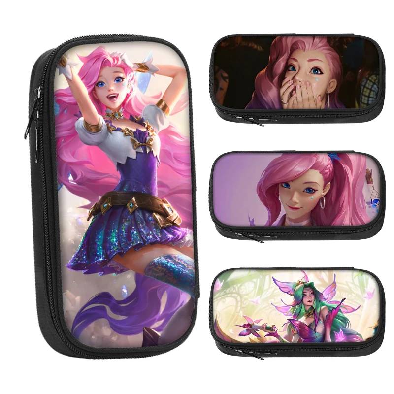 

21cm X 10cm League of Legends Sexy Seraphine Pencil Cases Bags Customizable Student Canvas Utility Kawaii Video Game Stationery