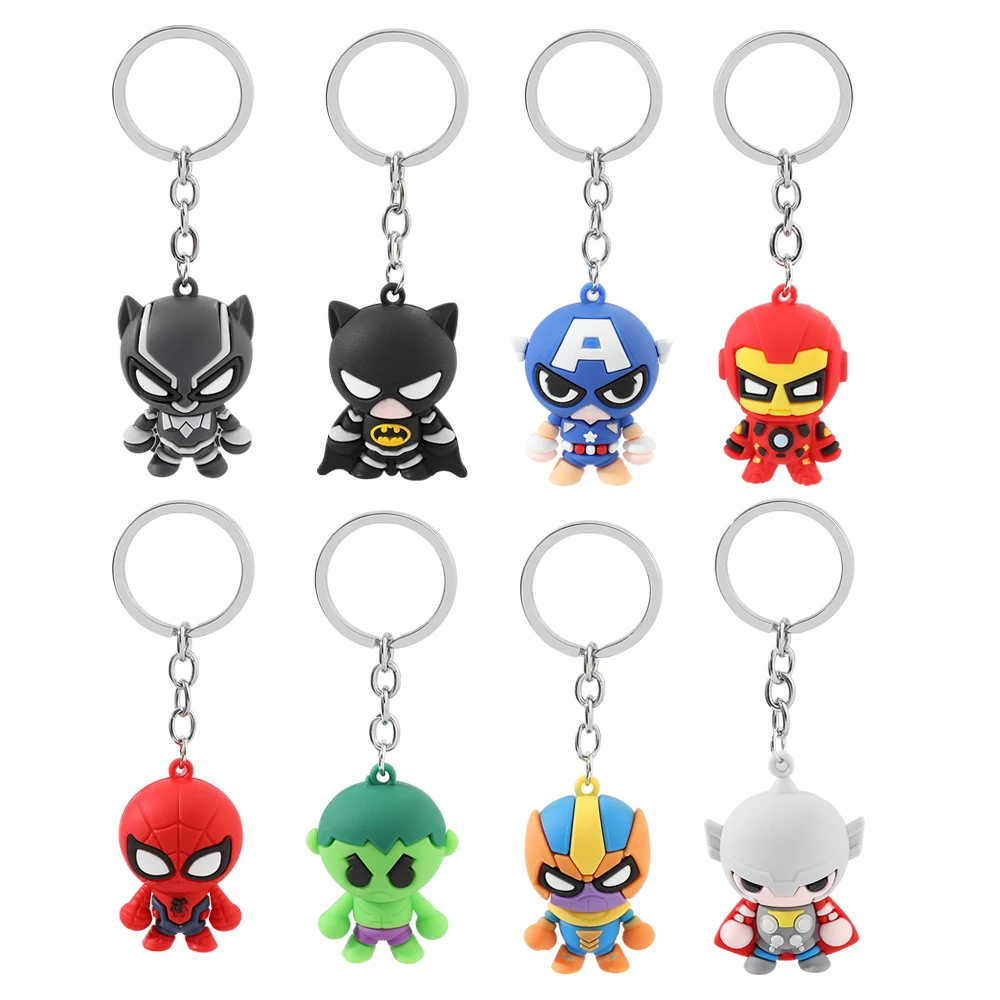 

Iron Man Batman Captain America Cute Cartoon Keychain Avengers Superhero Spiderman Keyrings Backpack Jewelry Accessories