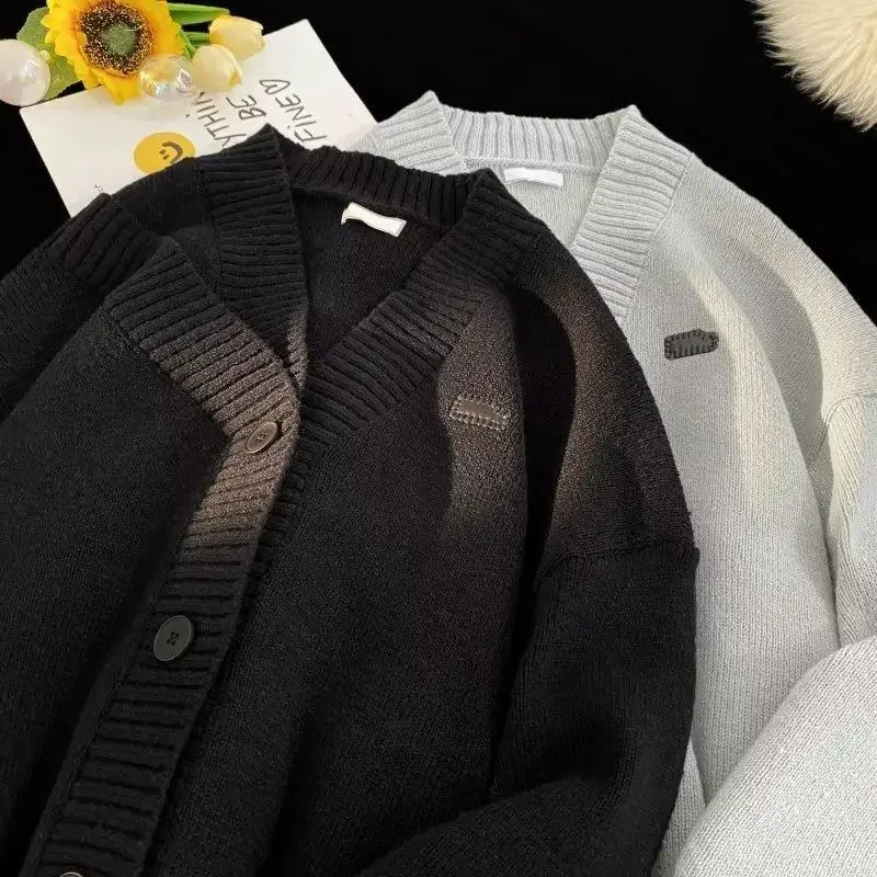 V-Neck Sweater Men's Winter Thickened Casual Knitted Top Grey Cardigan Jacket For Autumn/Winter Outerwear |