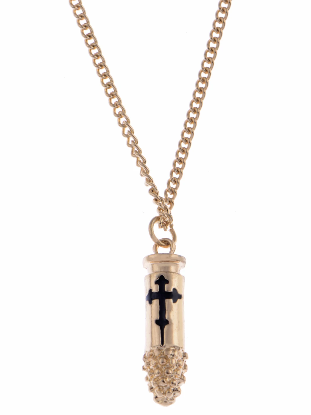 

Woman Gold White Rhinestone Accented Bullet Shaped Cross Pendant Necklace