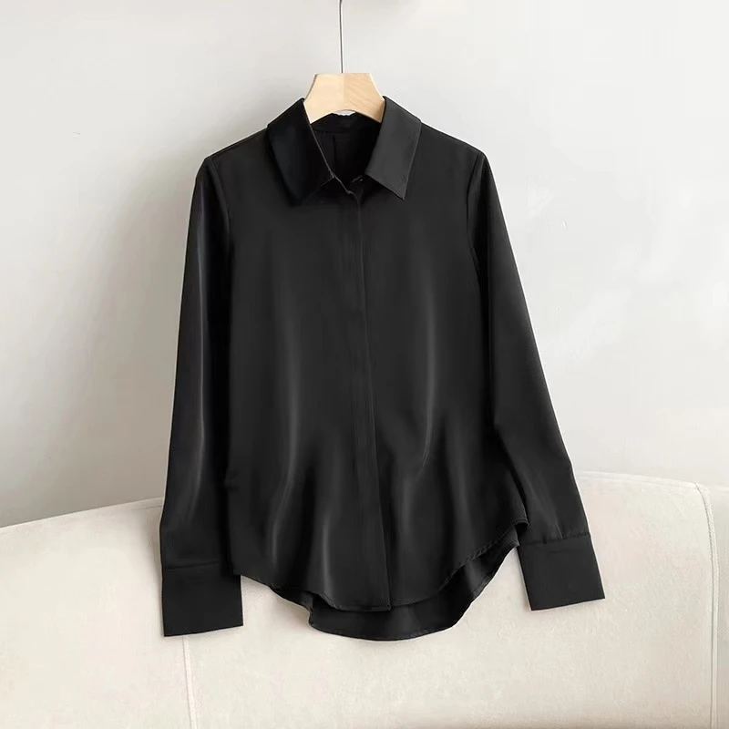 

Autumn Satin Shirts Silk Blouse Long Sleeve Tops White Blouse Fashion Women Loose Casual Blouses Turn Down Collar Blusas 24168