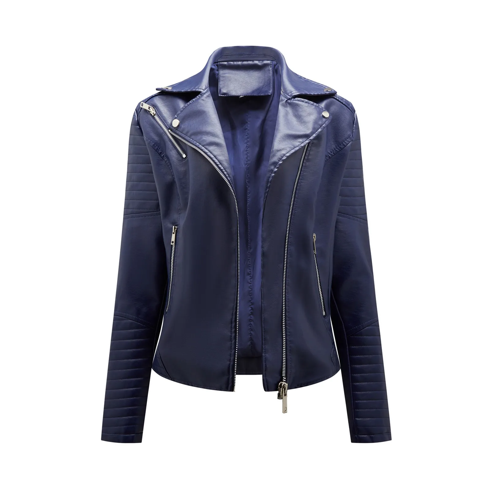 

Women's Casual Jacket Solid Faux Leather Pocket Baseball Motorcycle Loose Zipper Soft Jacket Coat
