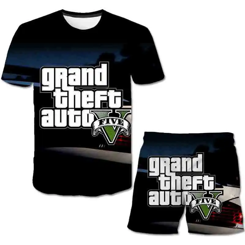 

2022 grand theft auto game gta 5 boys sets summer cool gta5 kids colorful tshirt 3d short print and funny t shirt clothes