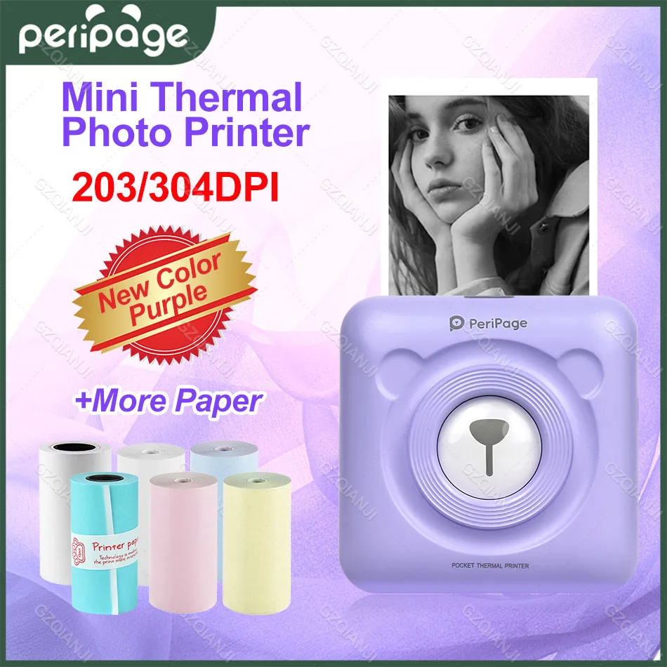 

Peripage A6 304dpi Mini Pocket Label Printer Bluetooth Thermal Photo Printer Color Paper Rolls Mobile Android IOS Festival Gift