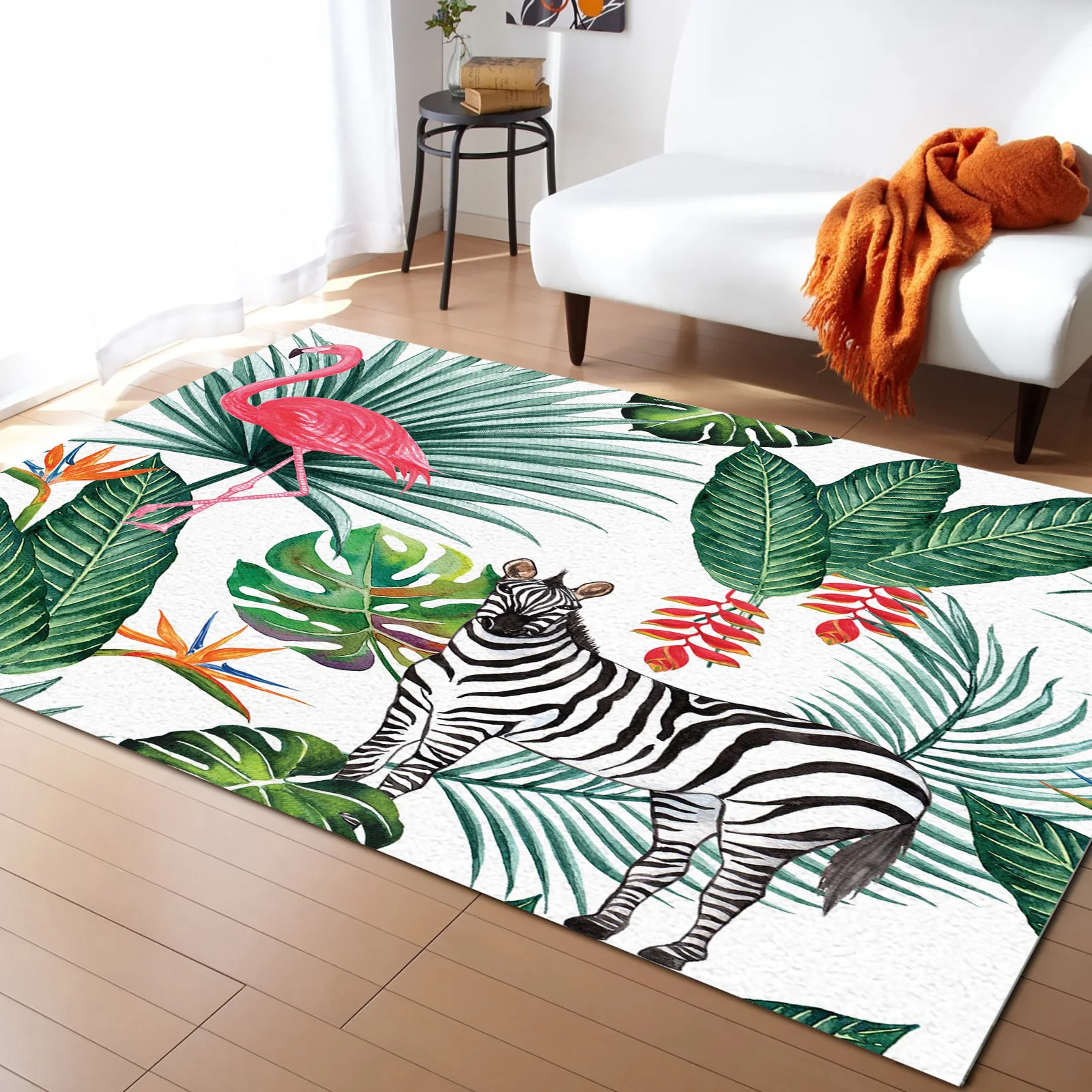 

Zebra Flamingo Green Tropical Jungle Carpets for Bed Room Living Room Rug Home Decor Kids Room Bedside Carpets Sofa Mats