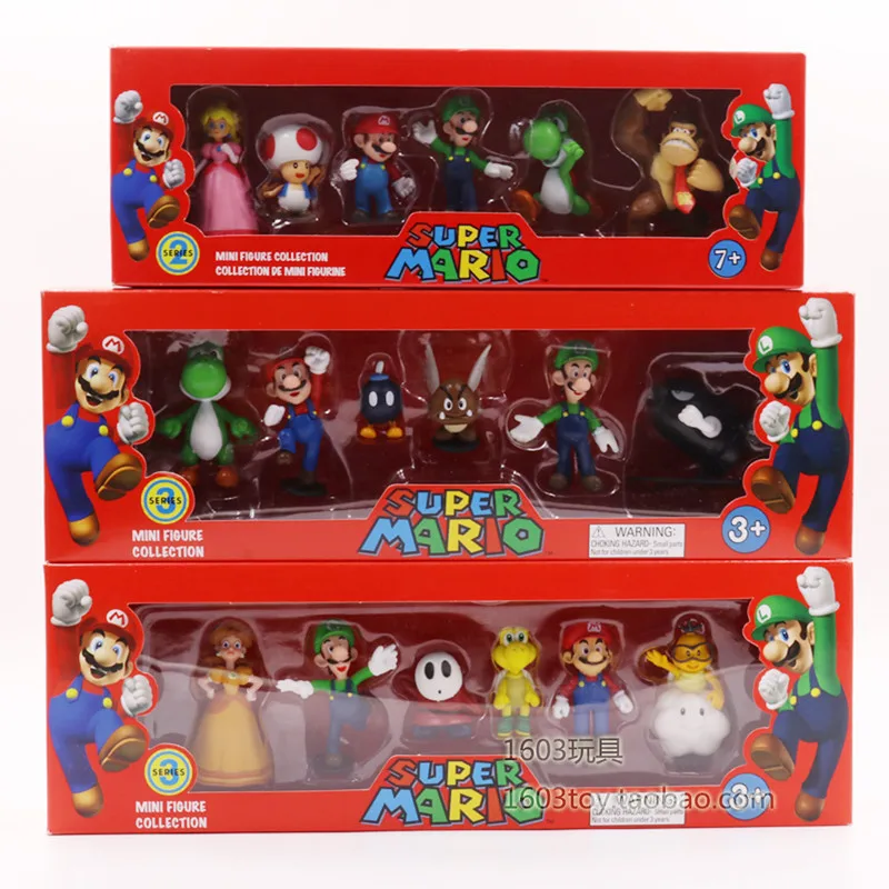 

6Pcs/set Super Mario Bros PVC Action Figure Toy Luigi Yoshi Donkey Kong Model Doll Set 3-7cm Collection Children's Birthday Gift