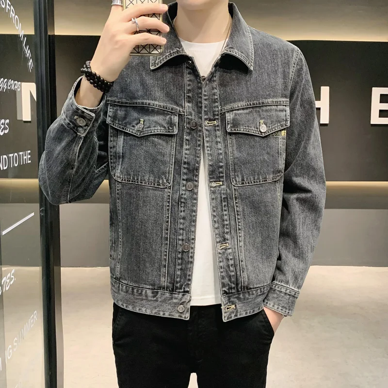 

Winter men's high quality denim Jacket Casual jeans jacket autumn men's wear Street hip hop jacket solid color slim short jacket