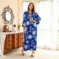 blue gilding bead luxury abayas for women dubai 2022 fashion robe female ladies maxi dress batwing sleeves kaftan summer clothes