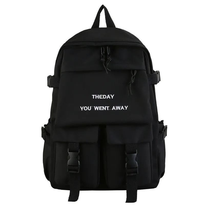 Школьный рюкзак для женщин, черный нейлоновый простой однотонный студенческий школьный рюкзак для девочек-подростков, большая Повседневна...