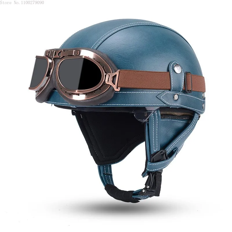 Couple Motorcycle Helmet Half Face Vintage Motocross Helmet Safety with Goggles Comfortable Light Helmets Four Seasons Kask enlarge