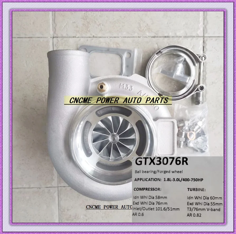 Turbocharger GTX3076R GT3076R Dual Ball Bearing Forged wheel Turbine AR 0.82 T3 V-band C 0.60 Universal Turbo 1.8-3.0L 400-750HP