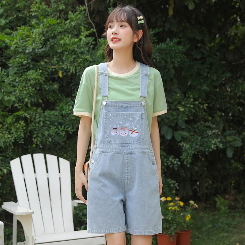 Летняя вышивка, ослабевающие джинсы, джинсы с бретельками, корейский досуг