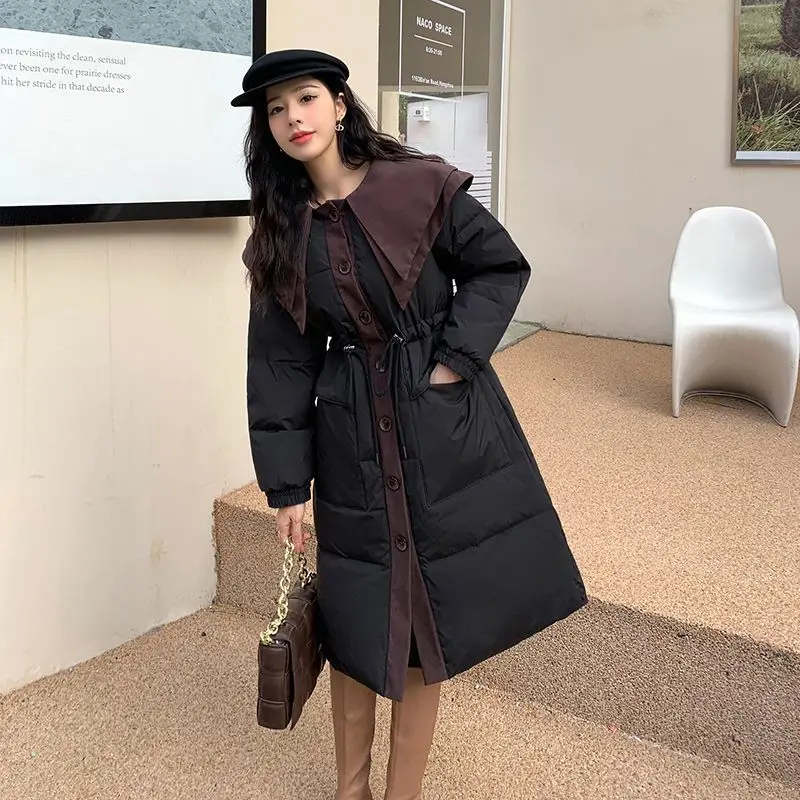 New Winter Coats for Women Down Jacket Parkas Jackets Doll Collar Korean Fashion Snow Clothes Mid-length White Duck Down Coat