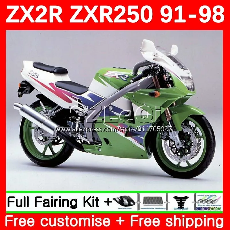 

Зеленый белый ZXR250 для KAWASAKI NINJA ZX2R ZX 2R ZXR 250 Φ 91 92 93 94 ZX-2R 1995 1996 1997 обтекатель 55LQ.0