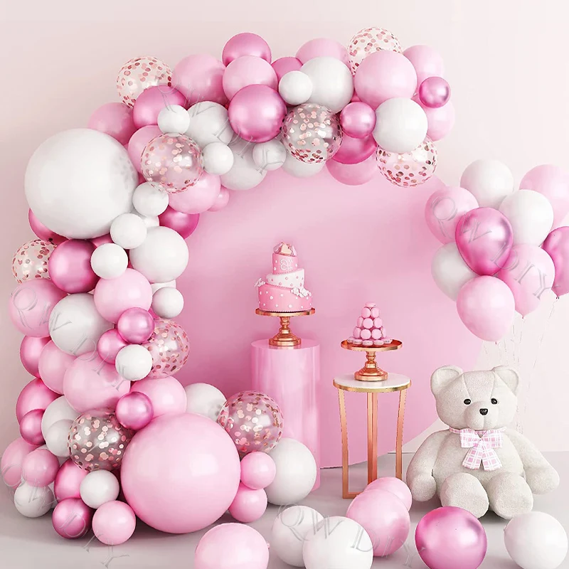 

115pcs White Pink Pastel Balloon Wedding Garland Arch Kit Oh Baby Girl Decorations Baptism 1st 5th Happy Birthday Party Globos