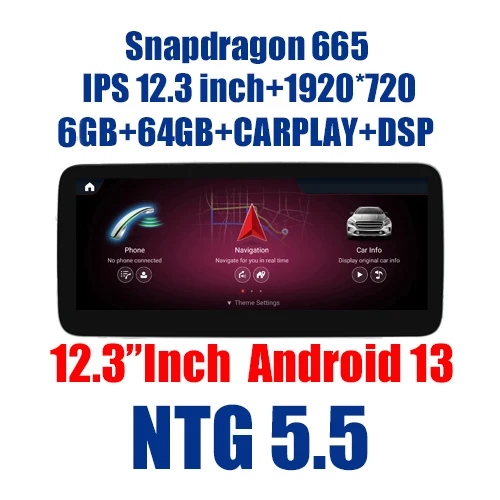 

12,3-дюймовый Android 13 CarPlay GPS-плеер, головное устройство для Mercedes Benz C/GLC/V-Class W205 X253 W446 NTG5.5, радио стерео Snapdragon WIFI