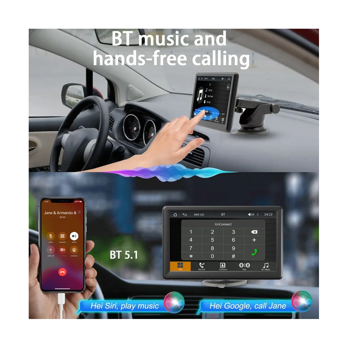 Портативное беспроводное крепление для экрана Carplay 7-дюймовый сенсорный экран