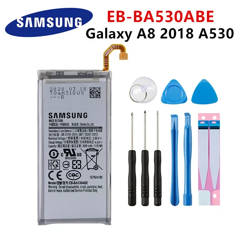 

Orginal EB-BA530ABE 3000mAh Battery For Samsung Galaxy A8 2018 A530 SM-A530 A530F A530K/L/S/W A530N/DS Batteries+Tools