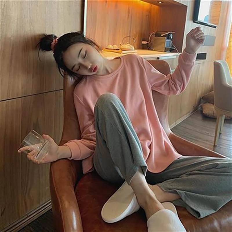 SP&CITY Cartoon Cute Patterned Long Sleeved Pajamas Set Female Spring Sleepwear Comfortable Cotton Round Neck Pajamas