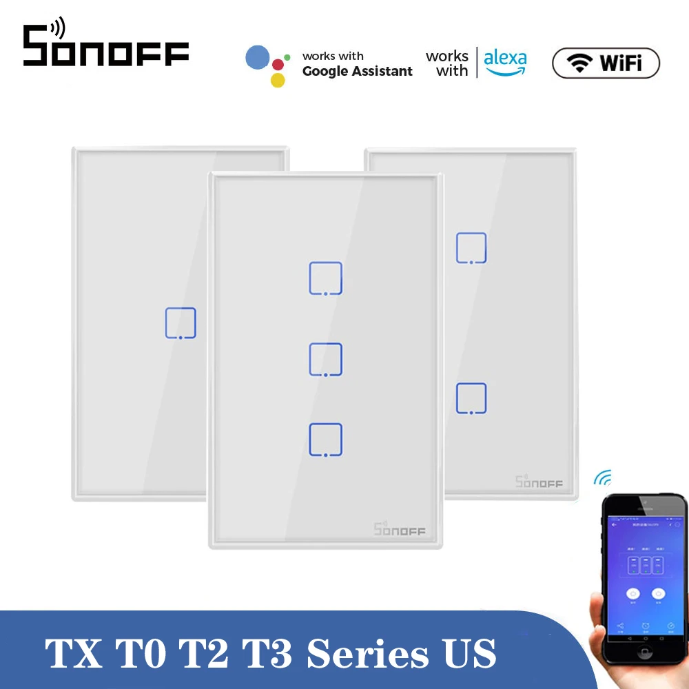 

Sonoff T0/T2/T3 US Smart Wifi Wall Light Switch Touch/WiFi Remote Control Smart Home Wall Touch Switch Works with Alexa Google