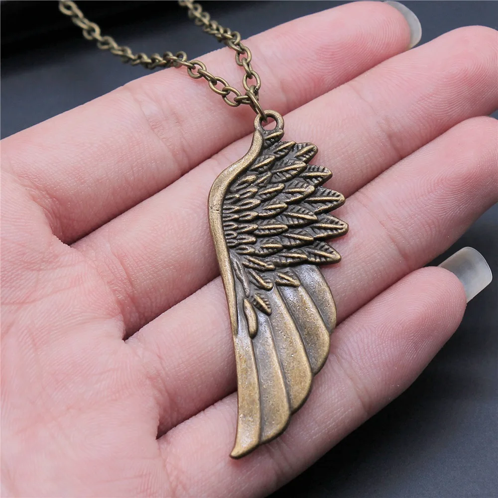 

Dropshipping Antique Bronze Plated 58mm Big Angel Wing Pendant Necklace For Women Men Long Chain Trendy Jewelry Accessories