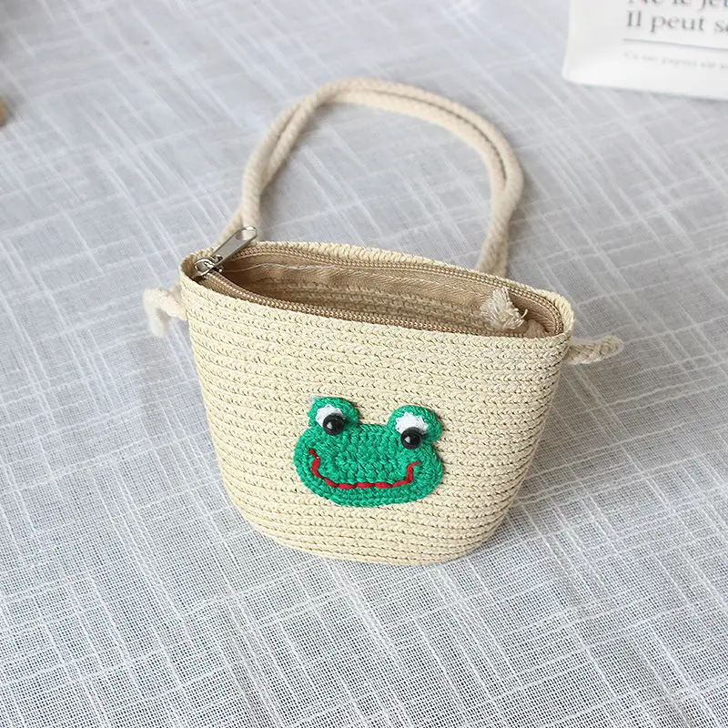 Lovely Children's Straw Mini Crossbody Bag Cute Kids Princess Accessories Shoulder Bag Handmade Woven Baby Girls Mini Coin Purse