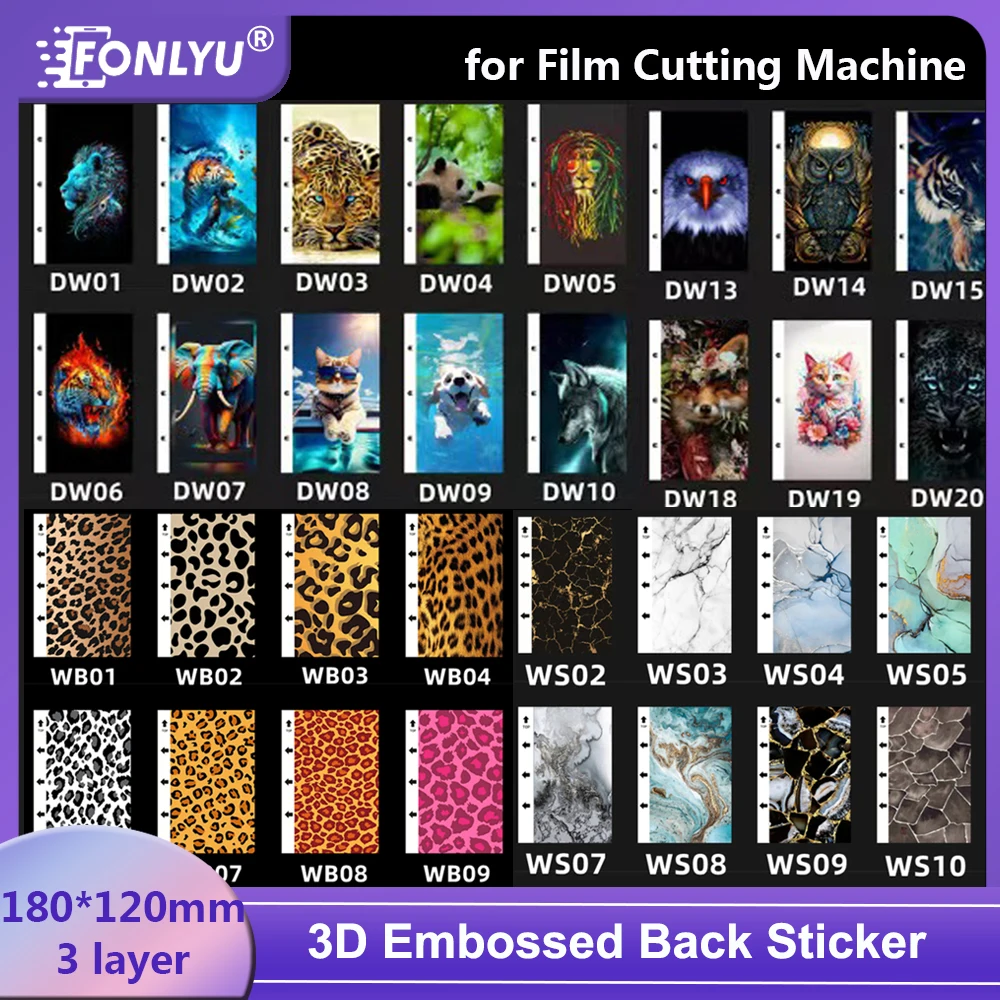 Фото FONLYU 50 шт. 3D рельефная задняя крышка, защитная пленка для кожи, гидрогелевая задняя пленка для режущего станка, тисненые цветные задние пленки №1