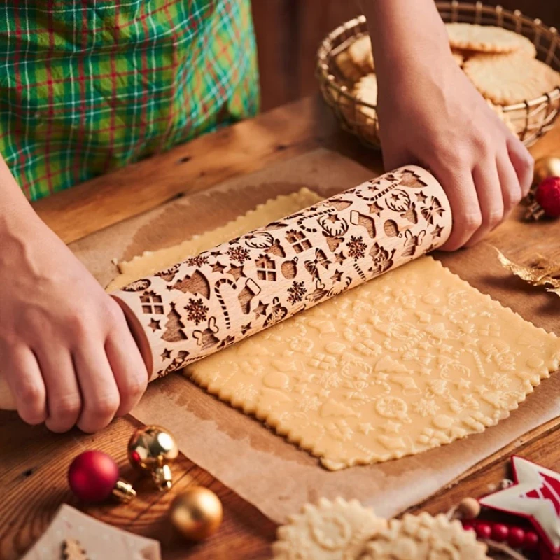 

Рождественские Скалки, Скалка, снежинка, лось, деревянное тиснение, печенье для выпечки печенье, фондан, пирог, узорчатый ролик 35*5 см