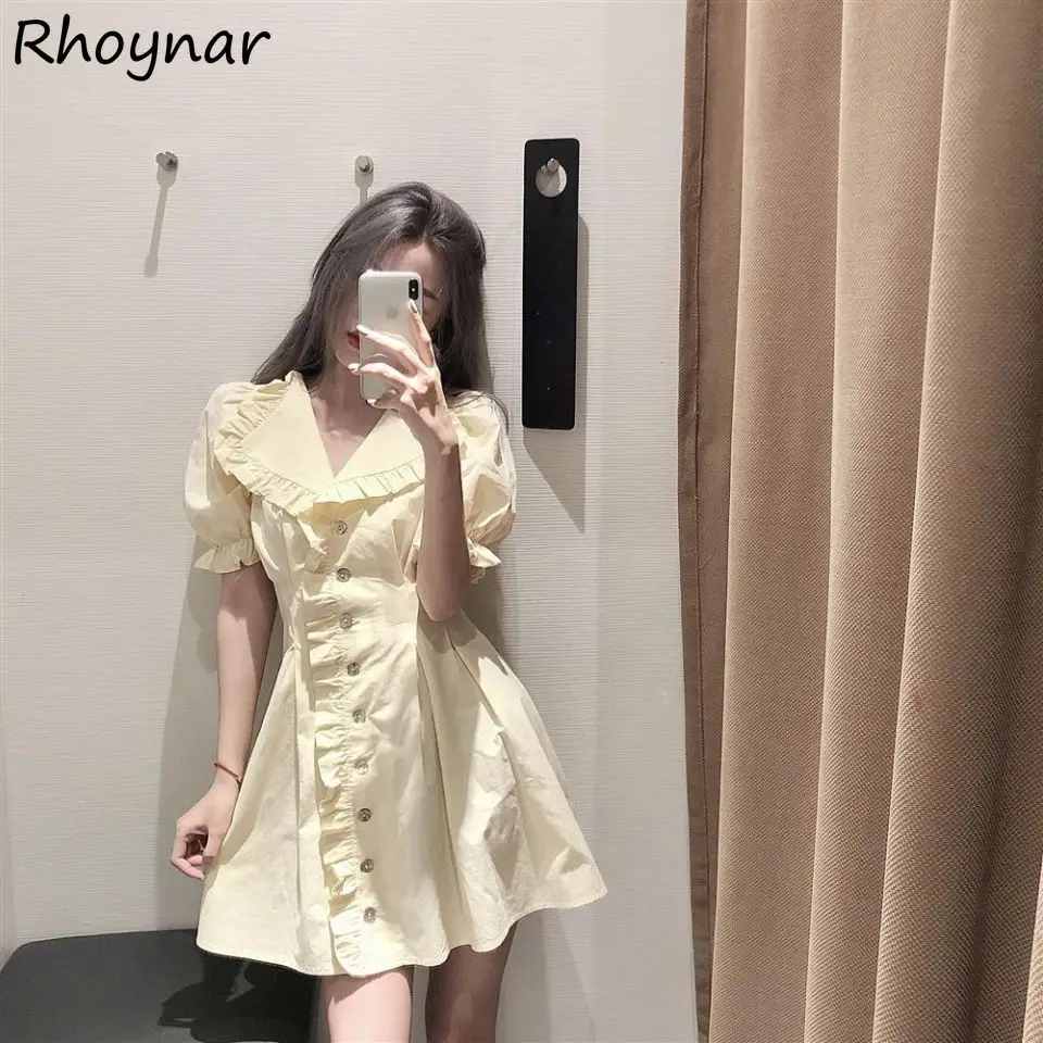 

Платье с коротким рукавом, женское модное летнее однотонное элегантное платье в стиле ольччан для студенток, красивое классическое платье ...