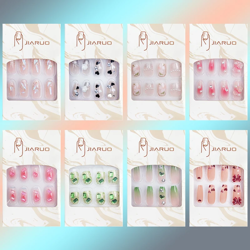

JIARUO 24pcs/box Press on Nails Fake Nail Art Acrylic Y2k Paste Nail Art with Glue False Full Cover Long Coffin Supplies Desig