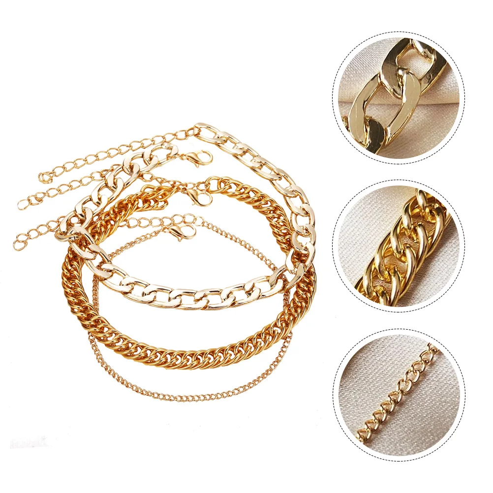 

3 Pcs Multi Layer Chain Anklet Beach Bracelets Foot Pendant Chain Simple Elegant Anklet Alloy Ankle Chain Ankle Bracelets