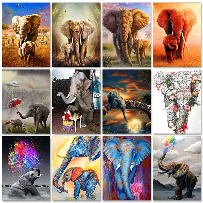 

RUOPOTY DIY Elephant 5D Full Diamond Mosaic Aniaml Cross Stitch Kits Handicraft Handiwork Art Home Decor