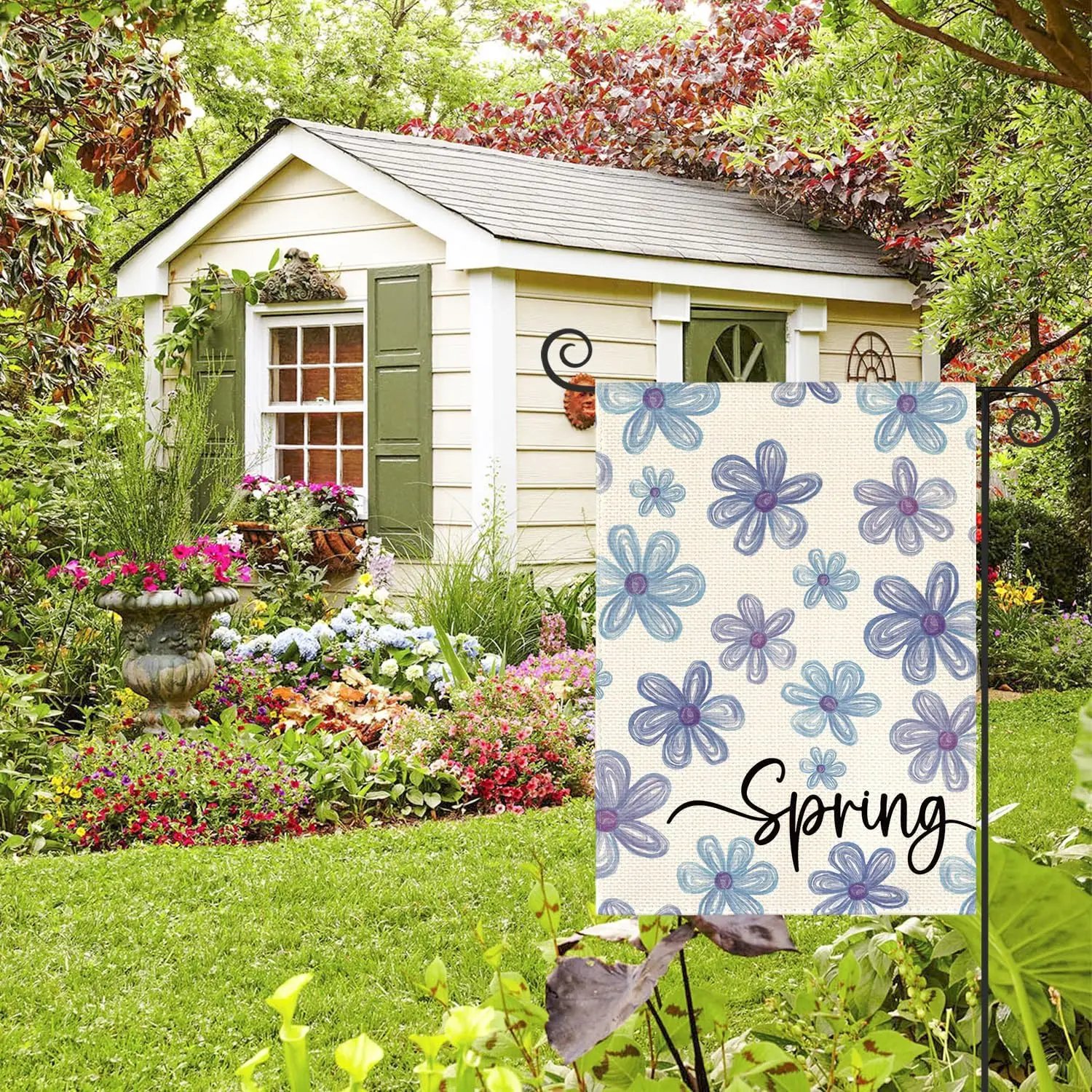 Фото Флаг AVOIN colorlife Spring Floral Garden, 12x18 дюймов, двусторонний, для улицы, с сезонными сине-фиолетовыми цветами, в деревенском стиле, для двора, SSL №4