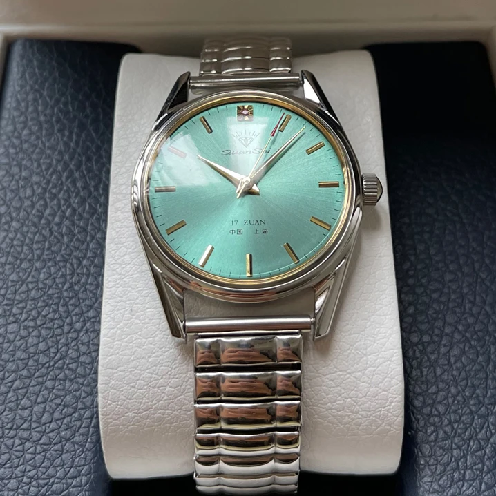 Shanghai Limited Mechanical Watch Genuine Classic Retro Simple Green Dial Wristwatch Waterproof Gift For Men Women Free Shipping