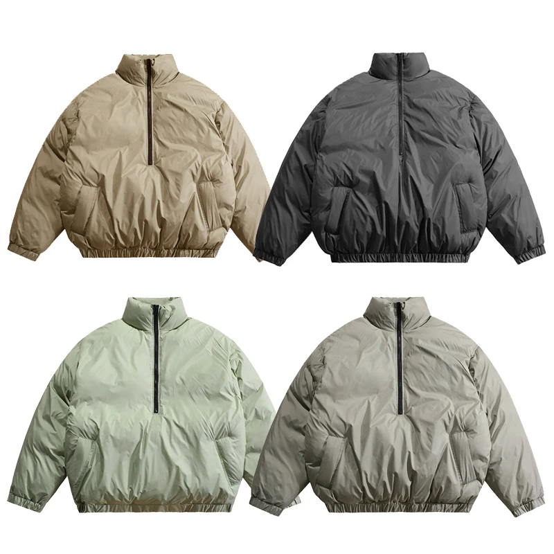 Men Blue Hooded Jacket Parka Streetwear Letter Graphic Harajuku Padded Jacket 2022 Winter Cotton Windbreaker Warm Ourwear Tops