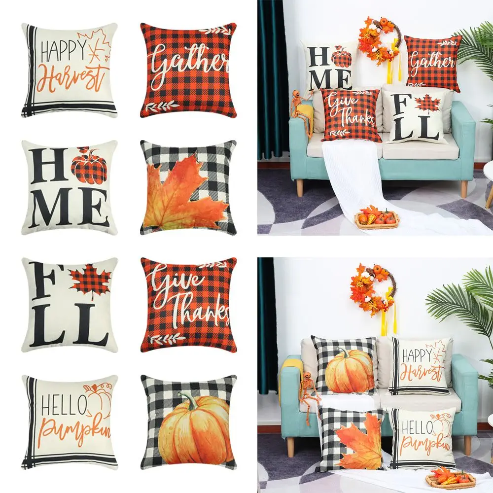 

18x18 Inch Pumpkin Happy Harvest Thanksgiving Pillowcases Throw Cushion Case Fall Pillow Covers Autumn Decor
