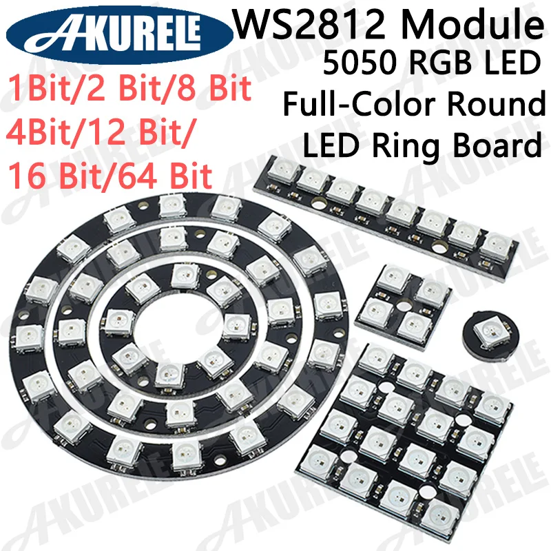 

WS2812 Module RGB LED Ring 1Bit 8/12/16/24Bit Full-Color Built-In Round Board Lamp Panel Lntegrated Driver Controller ForArduino