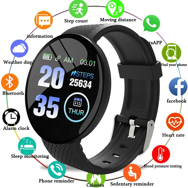 

D18 Smart Watch Men Blood Pressure Waterproof Smartwatch Women Heart Rate Monitor Fitness Tracker Watch Sport Wristbands