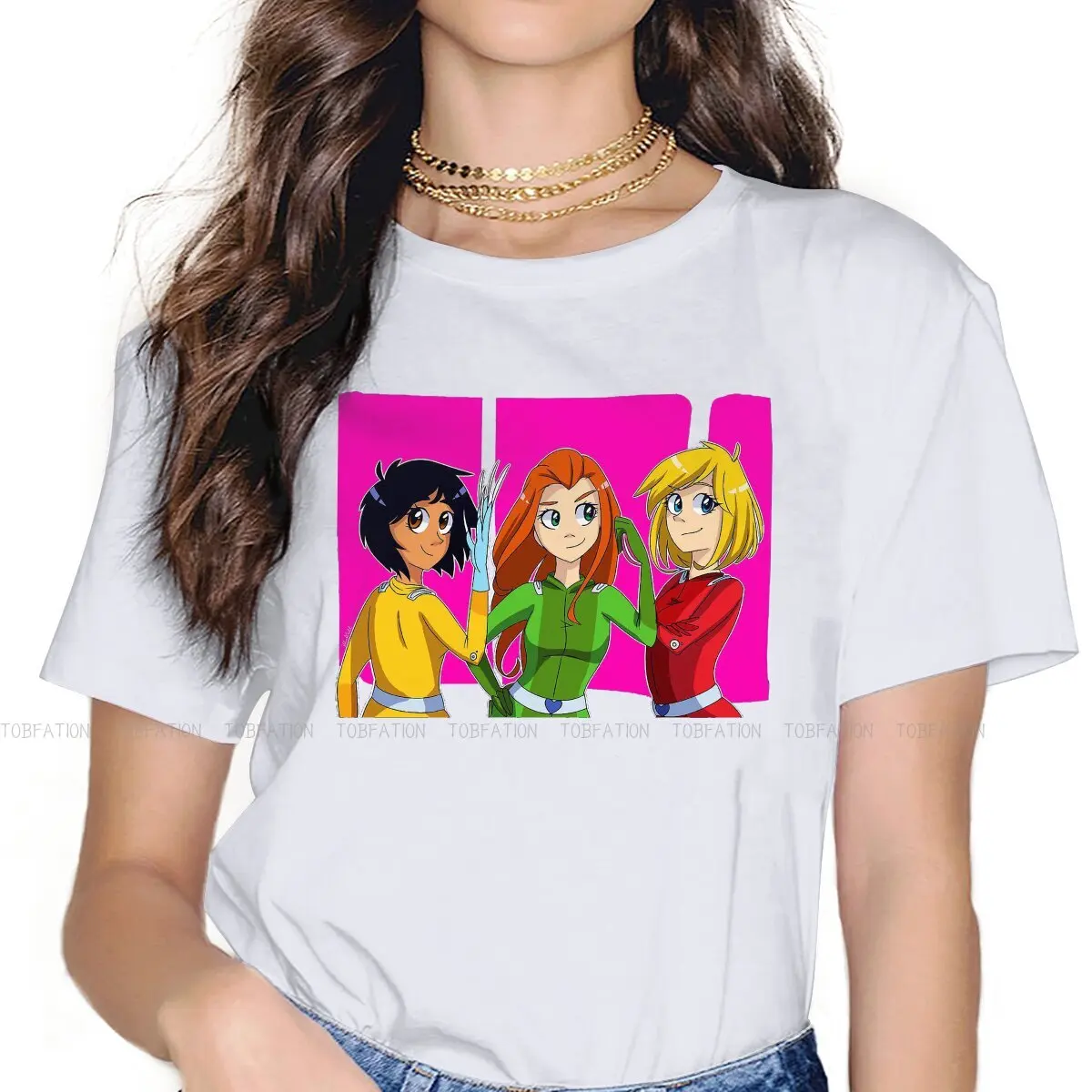 

Characters Hipster TShirts Totally Spies Sam Clover Alex Cartoon Female Harajuku Fabric Streetwear T Shirt O Neck 4XL