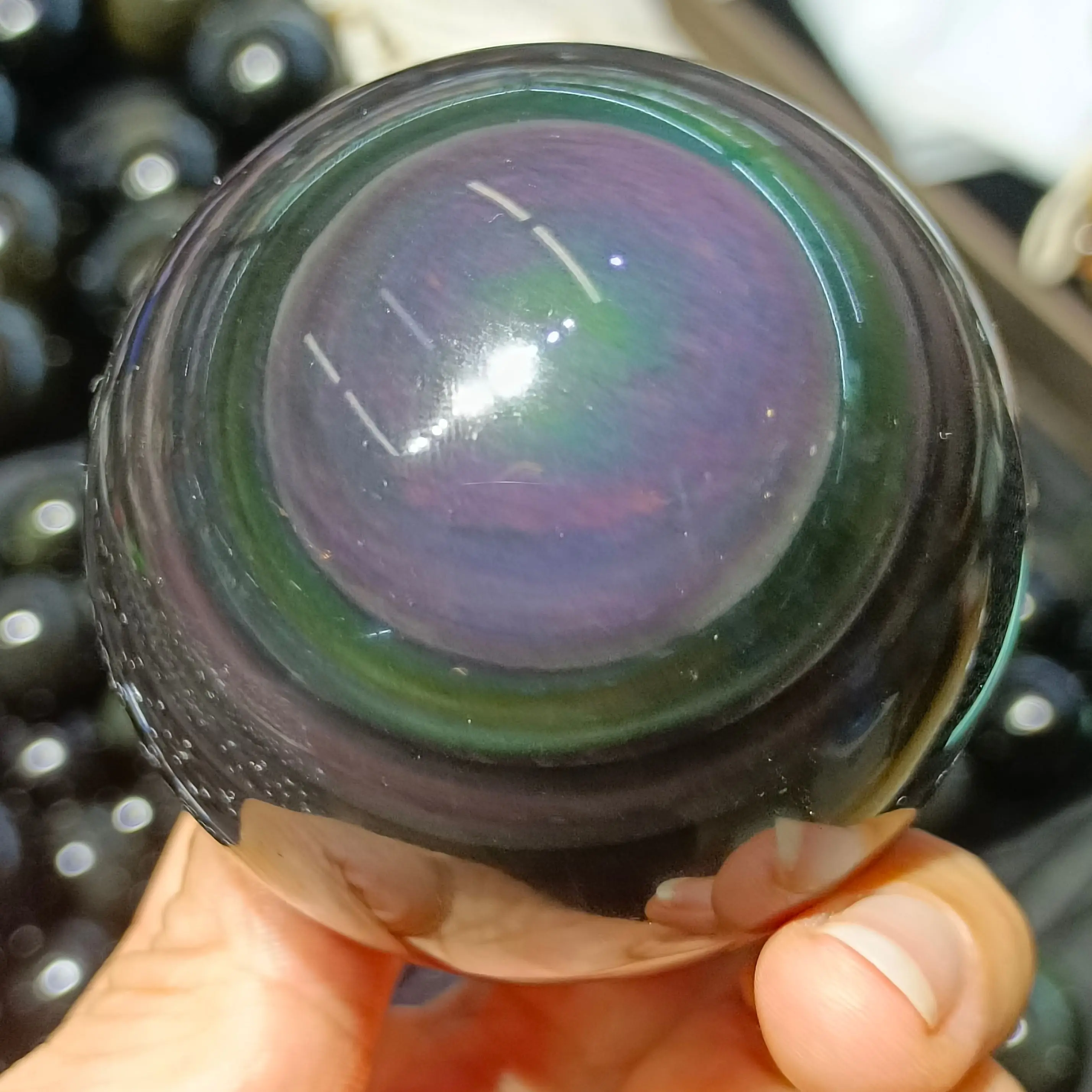 

Natural Binocular Colorful Obsidian Ball Hand Polished Crystal Energy Ore Home Office Decoration Craft Gift Mineral Reiki Healin