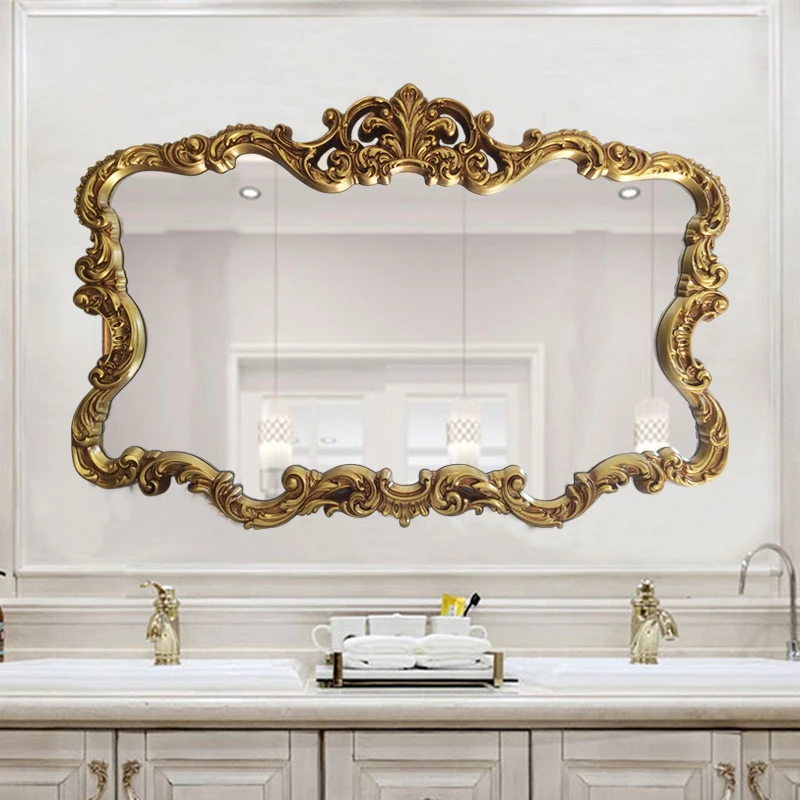 

Gold Shower Decorative Wall Mirrors Makeup Aesthetic Hanging Antique Irregular Mirror Toilet Arte De Pared Nordic Home Decor