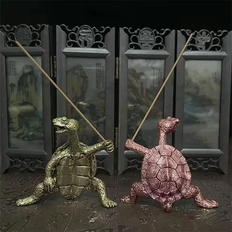 

2 Colors Raise Hands Turtle Line Incense Holder Antique Alloy Burner Censer Stand Teahouse Table Ornament Creative Party Gift