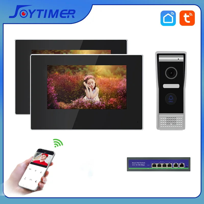 Joytimer IP System Video Intercom for Home Smart RJ45 WIFI Video Door Phone 7 Inch Touch Screen Mobile Remote Unlock by Tuya App