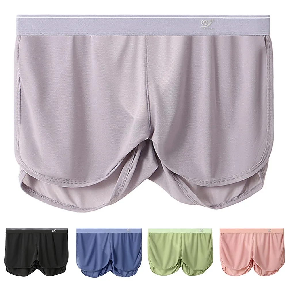 

Summer Ice Boxer Shorts Mens Mesh Transparent Home Panties Male Pajamas Pants Quick Dry Sports Fitness Hip Lifting Underwear
