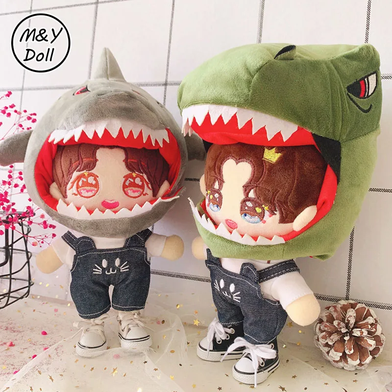 

K-pop 20CM Doll Clothes Replaceable Dinosaur Shark Headgear Hat Overalls Toy Jungkook Suga Aespa Dolls Accessories